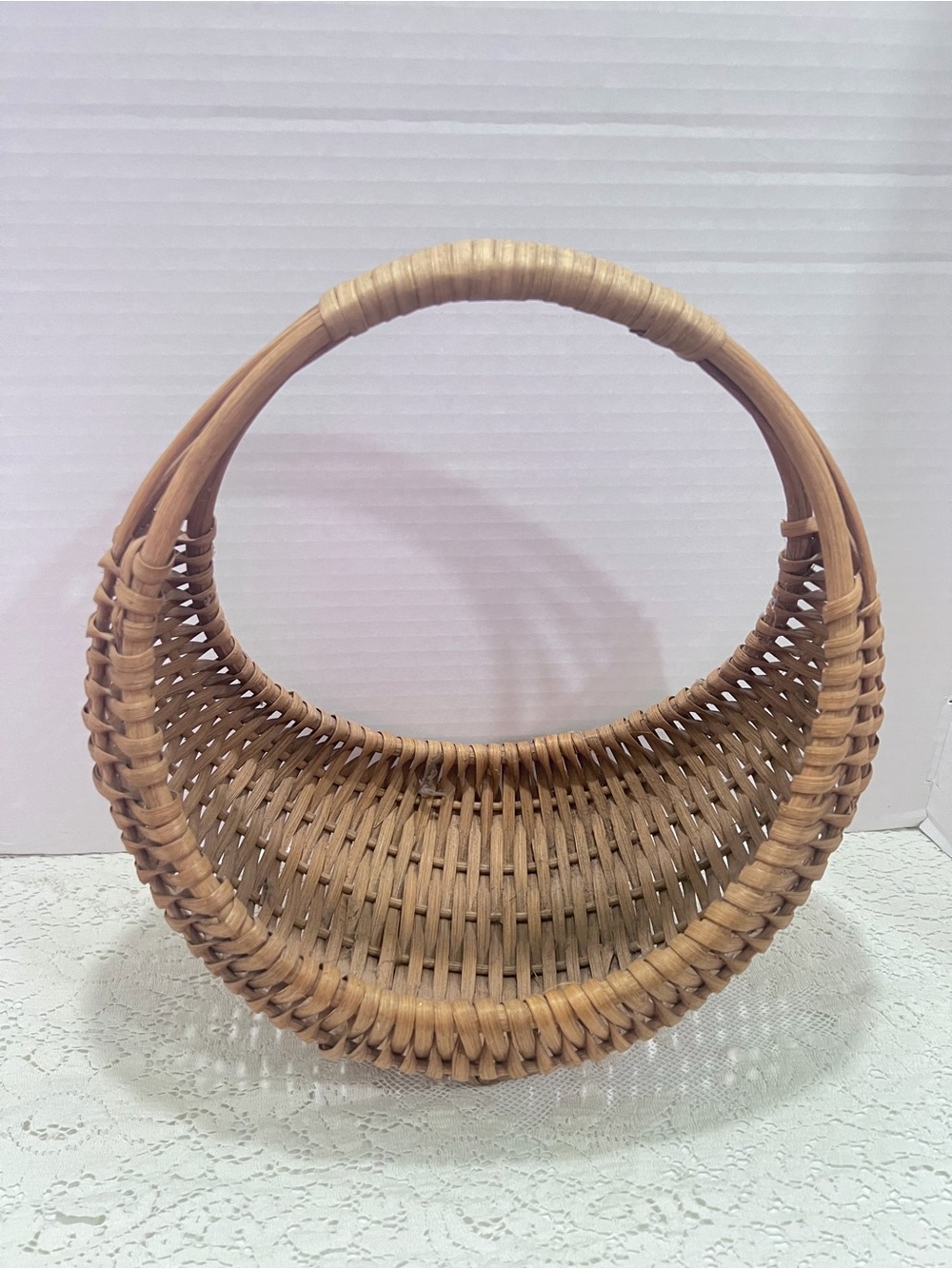 Vintage Wicker Woven Basket Crescent Planter Farmhouse Decor Cottagecore